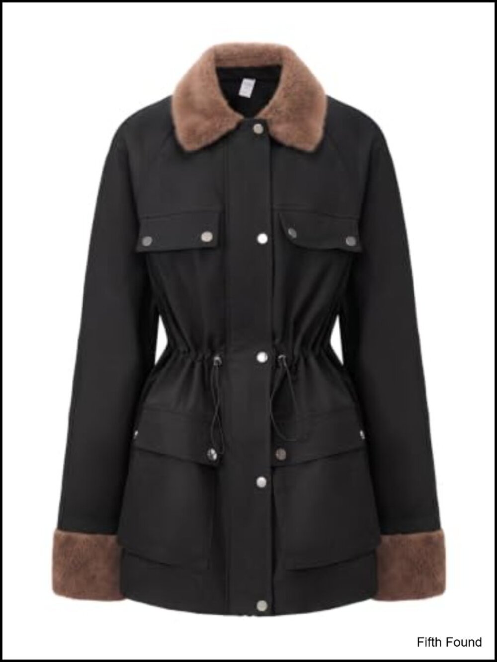 EXLURA Faux Fur Collar Cuffs Trench Coat Utility Jacket